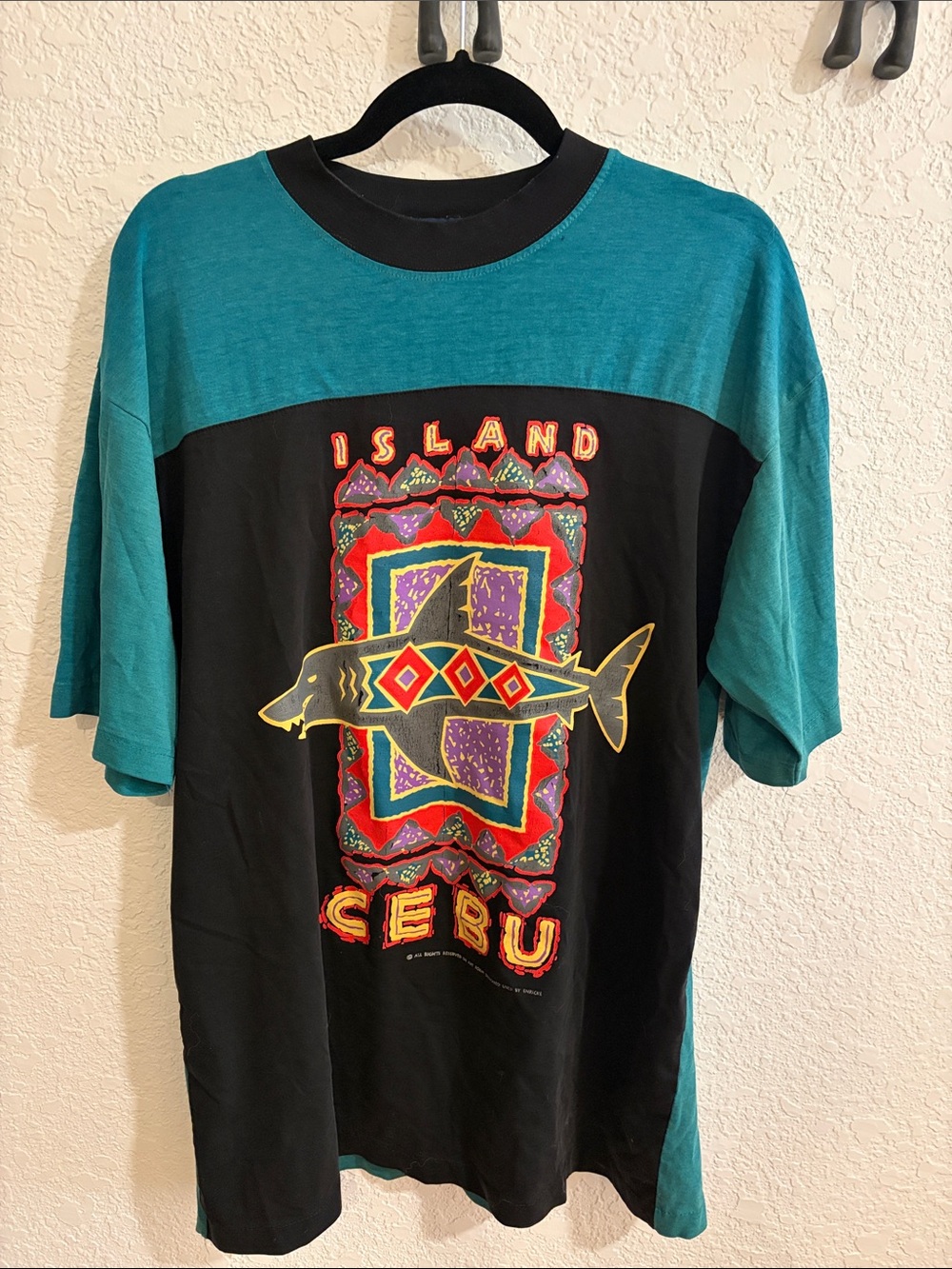 Vintage Teal & Black Short-Sleeve Graphic T-Shirt